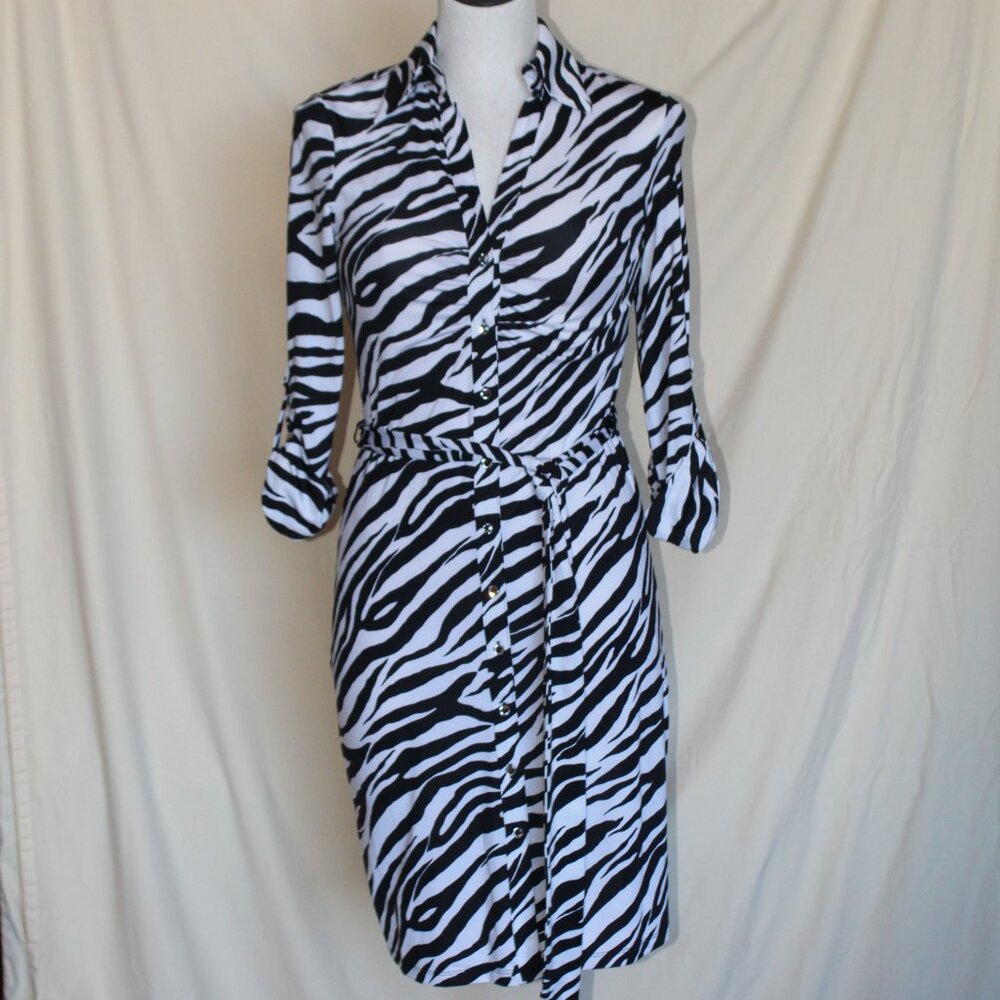 INC Zebra Print Button Down Dress with Belt
